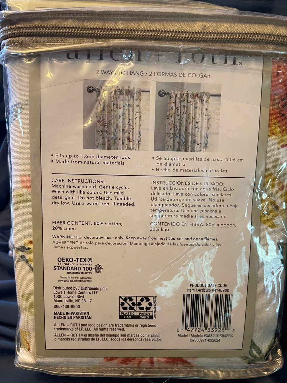 allen + roth Floral Light-Filtering Curtain Panels - Multicolor - Picture 3 of 8